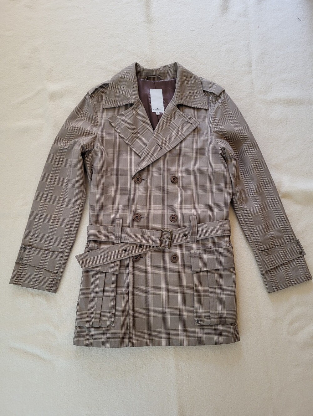 J. Lindeberg Trench Coat Men's Size 50 Brown Plaid Sample